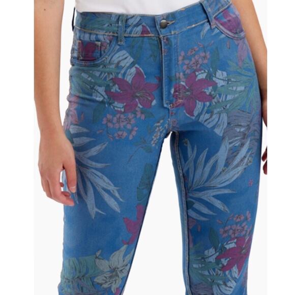 FRANK LYMAN REVERSIBLE DENIM BLUE PINK FLORAL JEAN PANTS XL - Picture 5 of 12